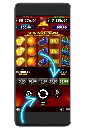 To play, place a bet on the Shining Crown demo