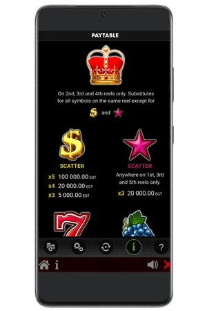 Paytable of Shining Crown game demo